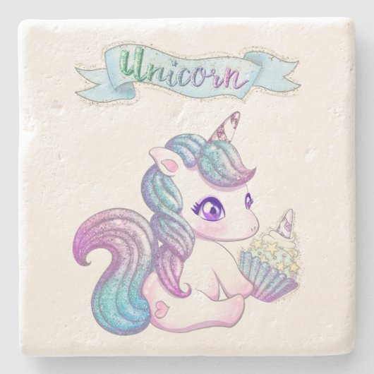 Cute Unicorn Stenen Onderzetter (Voorkant)