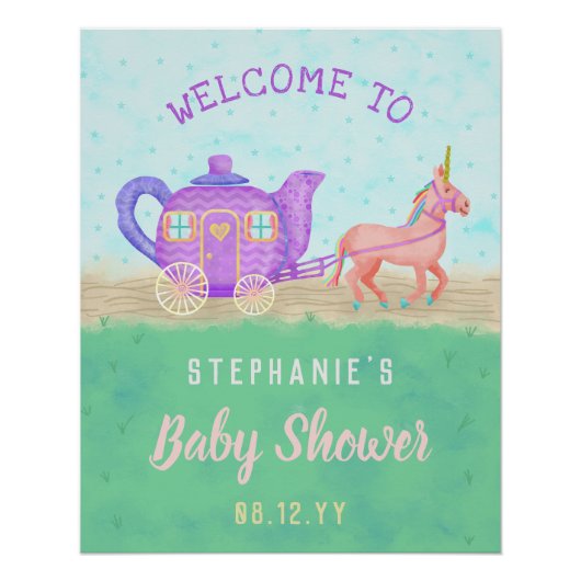 Cute Unicorn Tea Party Baby shower Chariot Perfect Poster (Voorkant)