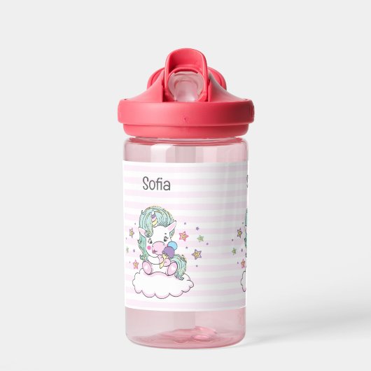 Cute Unicorn Toddler personaliseer duurzame naam Waterfles (Voorkant)