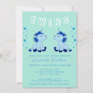 Cute Unicorn Twins 2 Baby Boys Baby shower Kaart