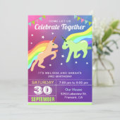 Cute Unicorn Twins Anniversaire Fête Invitation (Debout devant)