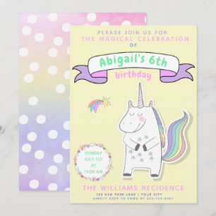 Cute Unicorn   Uitnodiging van de Girls Birthday P