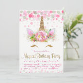 Cute Unicorn Visage Anniversaire Invitations Fête (Debout devant)