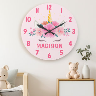 Cute Unicorn Wimpers Meisjes Slaapkamer Wandklok Grote Klok