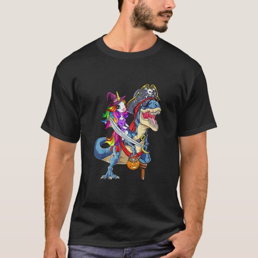 Cute Unicorn Witch Riding Dinosaur Pumpkin Hallowe T-shirt (Voorkant)