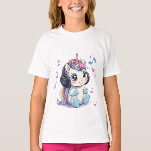 Cute Unicorne avec casque T-shirt (Devant)