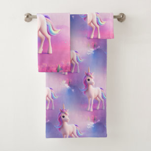Cute Unicorne Blanche Avec Rose & Bleu Mane