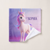 Cute Unicorne Blanche Avec Rose & Bleu Mane (Gant de toilette)