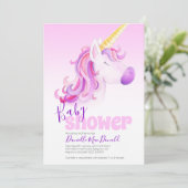 Cute unicorne rose bébé invitations douche bébé (Debout devant)
