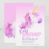Cute unicorne rose bébé invitations douche bébé (Devant / Derrière)