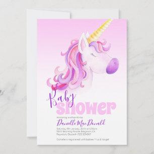 Cute unicorne rose bébé invitations douche bébé