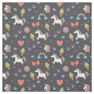 Cute Unicorns and Rainbows Midnight Blue Pattern Stof