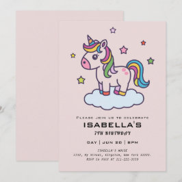 Cute Unicorns Birthday Party Invitation Kaart