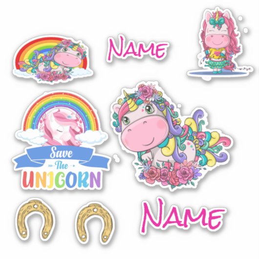 Cute Unicorns Custom-Cut Vinyl Sticker (Voorkant)