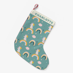 Cute Unicorns en Rainbows Blauwgroen Kleine Kerstsok