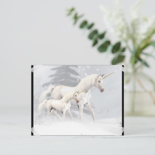 Cute Unicorns in sneeuw 1 Briefkaart (Staand voorkant)