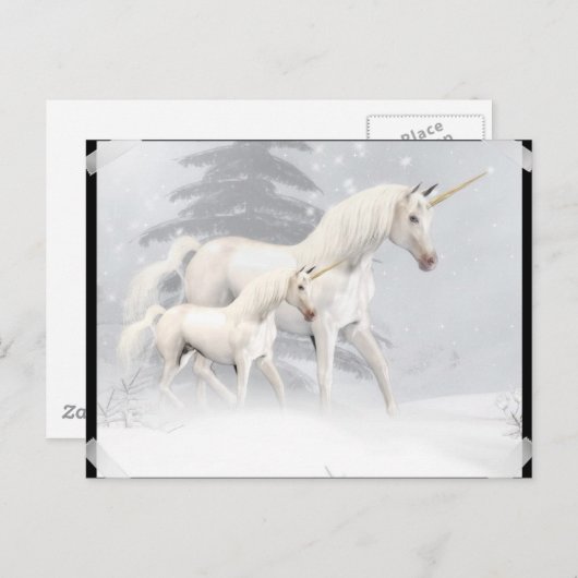 Cute Unicorns in sneeuw 1 Briefkaart (Voorkant / Achterkant)