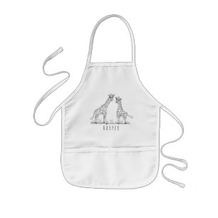 Cute Unisex Doodle Giraffes Safari met naam Kinder Schort