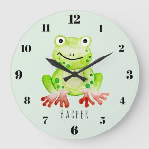 Cute Unisex Waterverf Oerwoud Green Frog Nursery Grote Klok