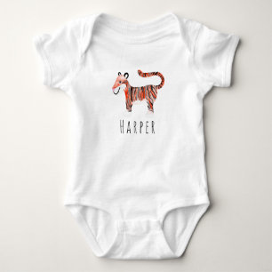 Cute Unisex Waterverf Oerwoud Tiger met naam Romper