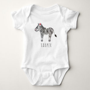 Cute Unisex Waterverf Zebra Safari met naam Romper