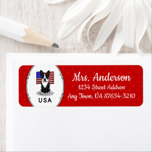 Cute USA American Flag Boston Terrier Dog (zwart) Etiket