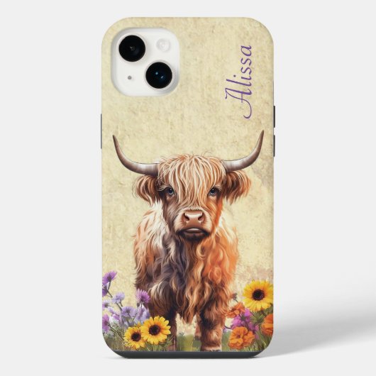Cute vache Highland avec nom (Verso)
