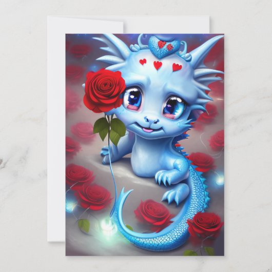 Cute Valentijn Blue Dragon Feestdagenkaart (Voorkant)