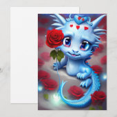 Cute Valentijn Blue Dragon Feestdagenkaart (Voorkant / Achterkant)