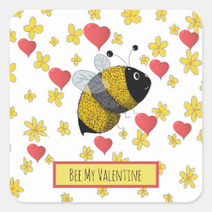 Cute Valentijn Bumblebee Daisy Pink Heart Vierkante Sticker