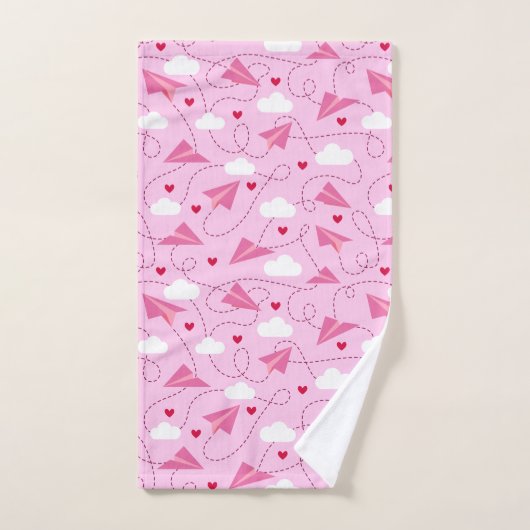 Cute Valentijn Flying Airplane Red Pink Hearts Bad Handdoek (Handdoek)