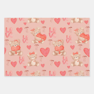 Cute Valentijns Bruine Teddybeer Naadloos Patroon Inpakpapier Vel