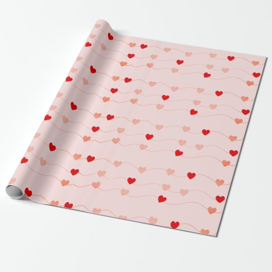 Cute Valentijnsdag Blush Pink Red Hearts Cadeaupapier (Uitgerold)