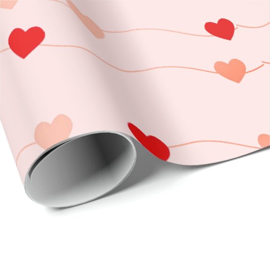 Cute Valentijnsdag Blush Pink Red Hearts Cadeaupapier (Rol Hoek)