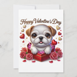 Cute Valentijnsdag Bulldog Flat Vakantiekaart Feestdagenkaart