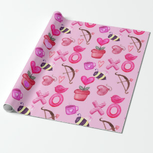 Cute Valentijnsdag Collage Pink Cadeaupapier