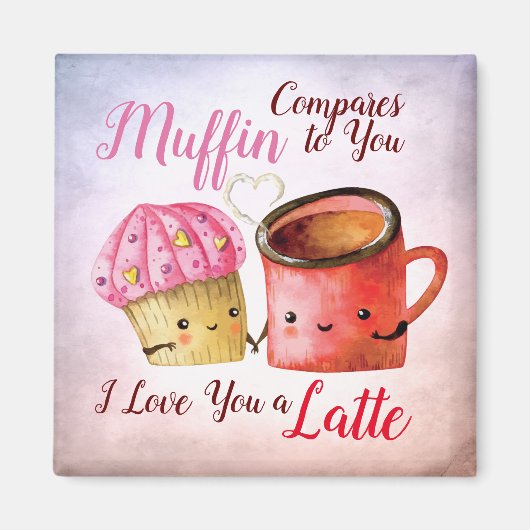 Cute Valentijnsdag Cupcake and Coffee Mok Couple Magneet (Voorkant)