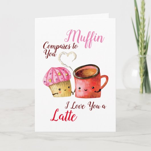 Cute Valentijnsdag Cupcake en koffiemok stel Kaart (Voorkant)