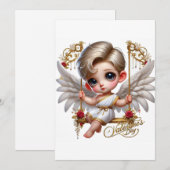 Cute Valentijnsdag Cupid platte kerstkaart (Voorkant / Achterkant)