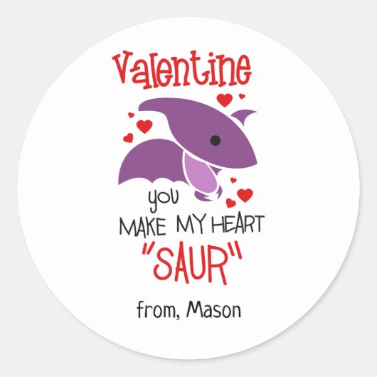 Cute Valentijnsdag Dino Classic Round Sticker (Voorkant)
