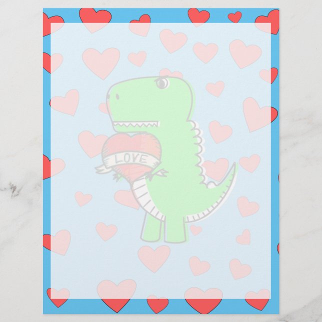 Cute Valentijnsdag Dinosaur Briefhoofd (Voorkant)