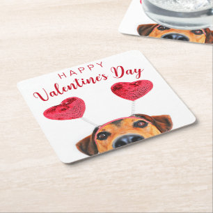 Cute Valentijnsdag Dog Funny Heart Headband Vierkante Kartonnen Onderzetter