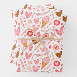 Cute Valentijnsdag Hearts, Snoep en ijskap Inpakpapier Vel
