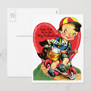 Cute Valentijnsdag, jongen op een scooter Feestdagenkaart