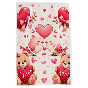 Cute Valentijnsdag Liefdesvogels Teddyberen Verpak Medium Cadeauzakje