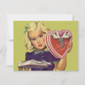 Cute Valentijnsdag, meisje met chocolade Feestdagenkaart (Voorkant)