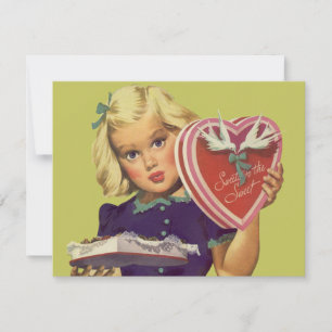 Cute Valentijnsdag, meisje met chocolade Feestdagenkaart