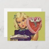 Cute Valentijnsdag, meisje met chocolade Feestdagenkaart (Voorkant / Achterkant)