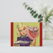 Cute Valentijnsdag, meisje met chocolade Feestdagenkaart (Staand voorkant)