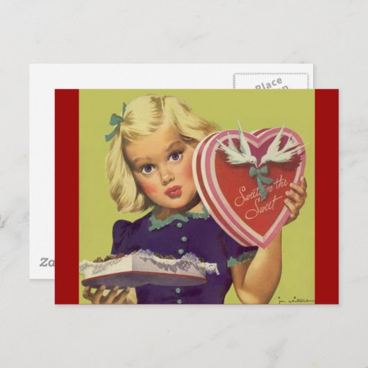 Cute Valentijnsdag, meisje met chocolade Feestdagenkaart (Voorkant / Achterkant)